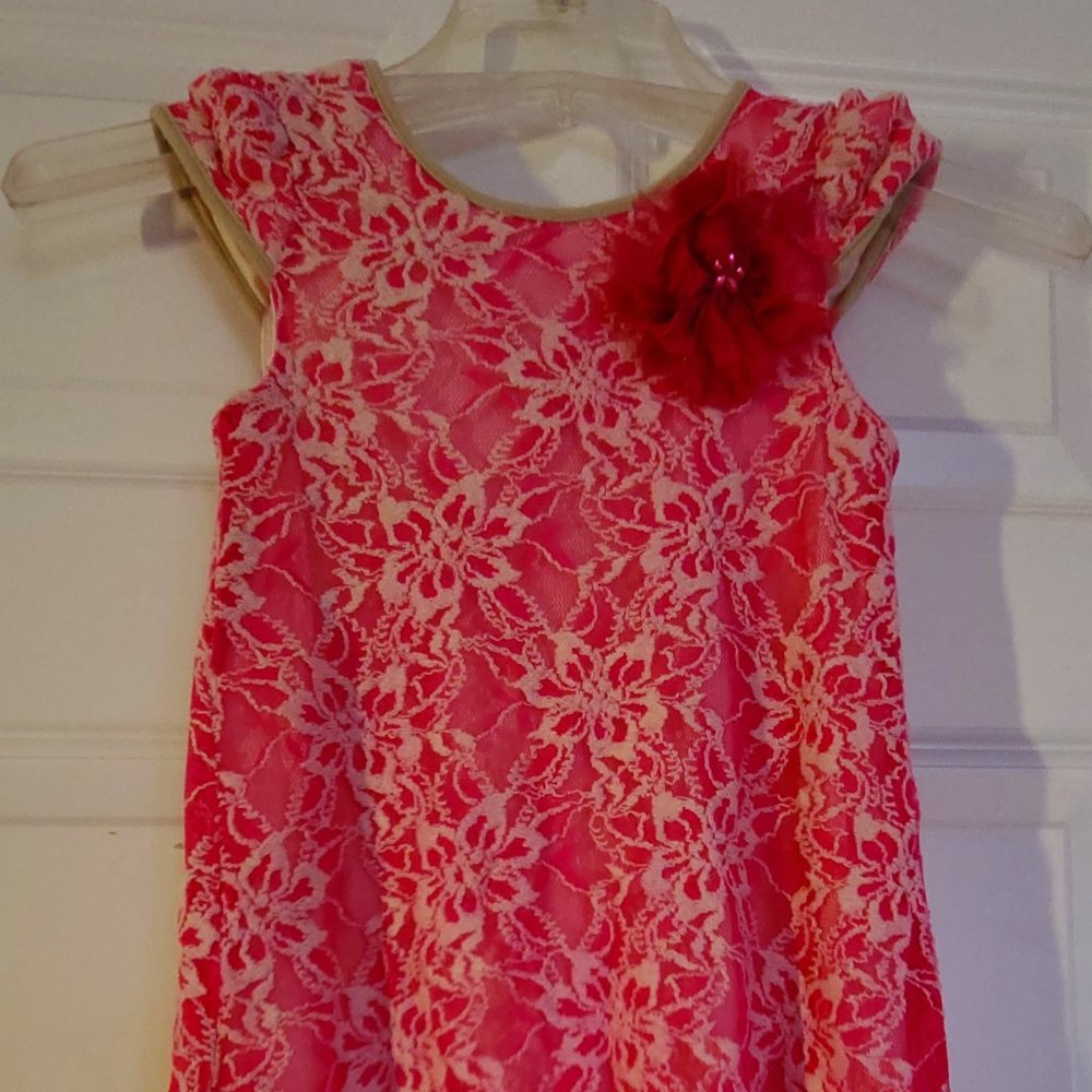 Big girls (size 6 ) pink and white lace dress - Pippa & Julie